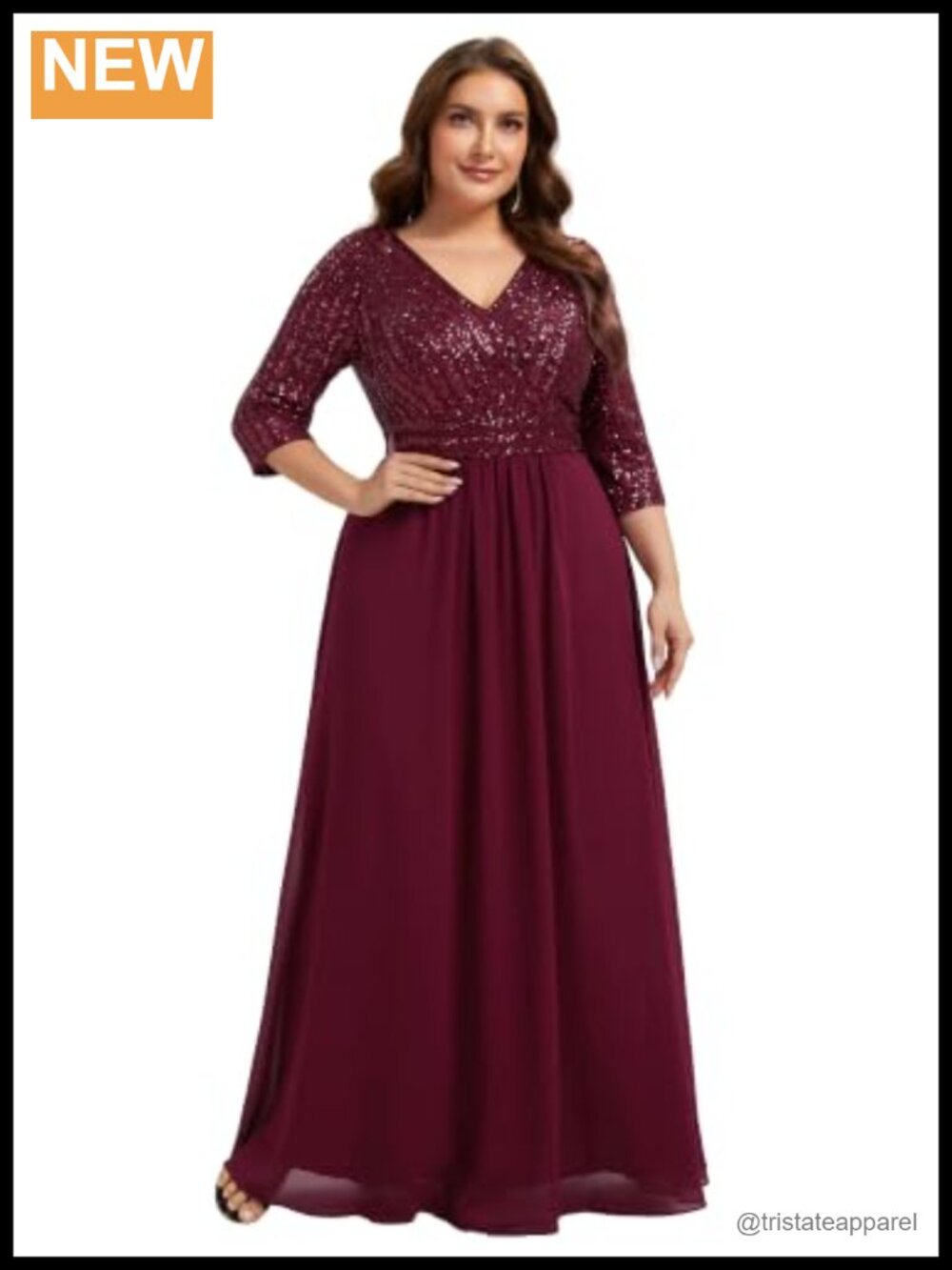 Plus Size V-Neck A-Line Chiffon Evening Dress Sequin Formal Gown